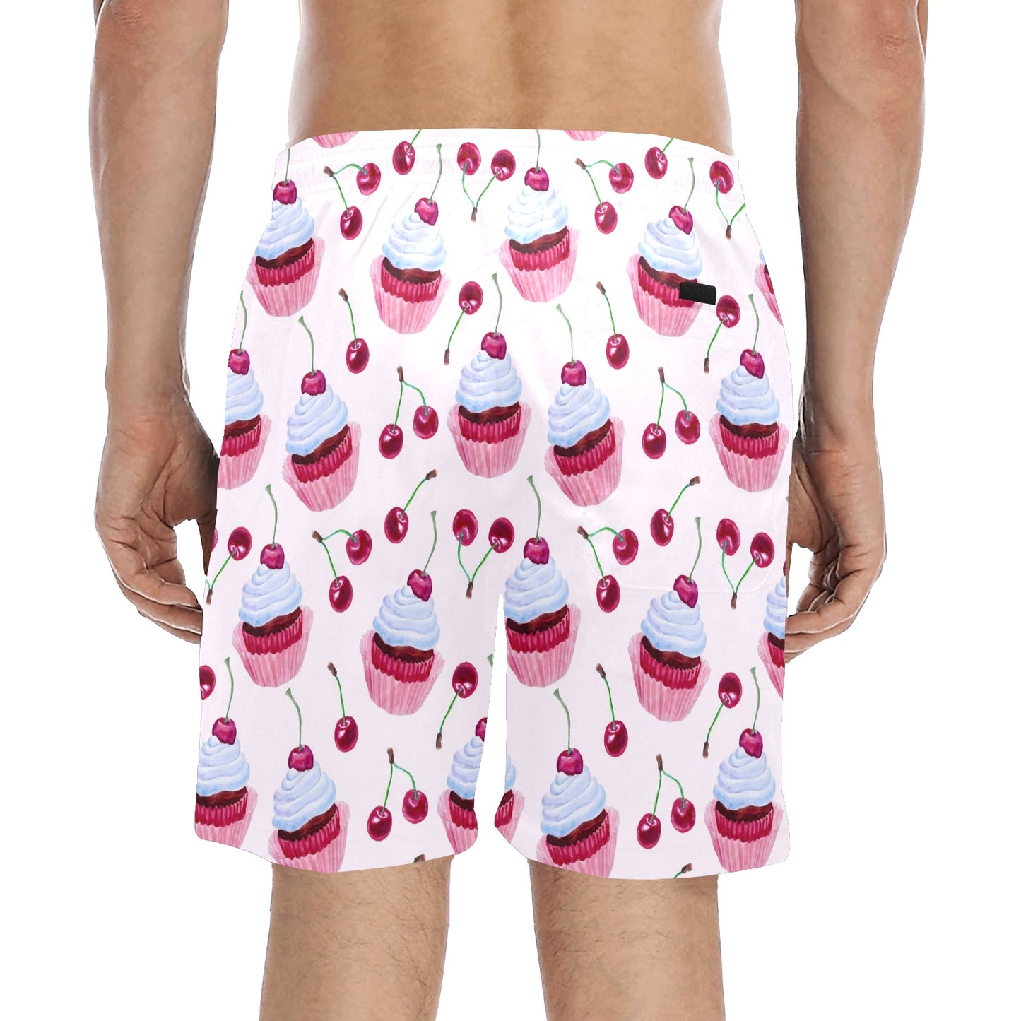 Cherry Cupcake Pink Pattern Men's Swim Trunks Beach Shorts