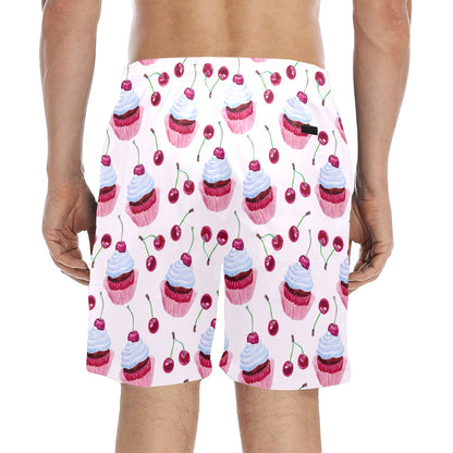 Cherry Cupcake Pink Pattern Men's Swim Trunks Beach Shorts