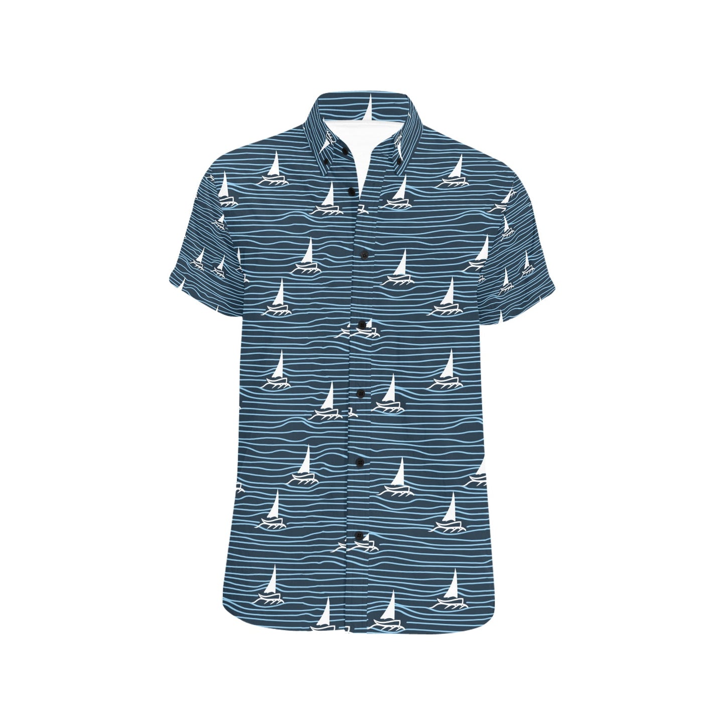 Sailboat Print Design LKS303 Men Short Sleeve Button Up Shirt