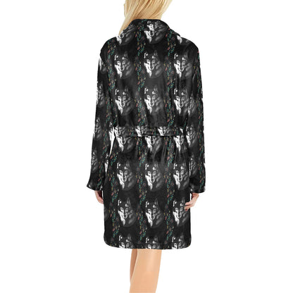 Wolf Black Dream Catcher Design Print Women's Fleece Robe