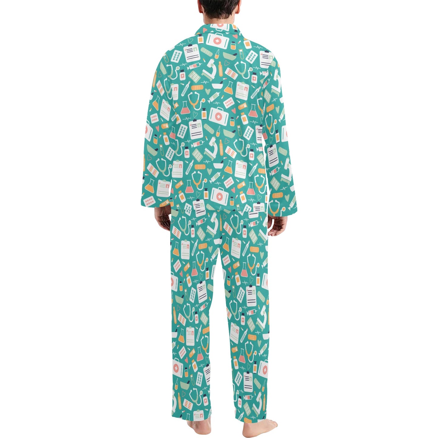 Medical Pattern Print Design 03 Men's Long Pajama Set