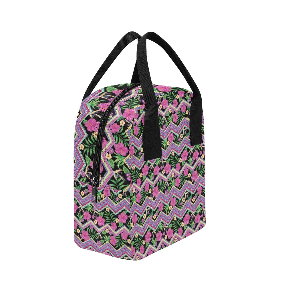 Hibiscus Pink Zigzag Line Pattern Design LKS307 Insulated Lunch Bag