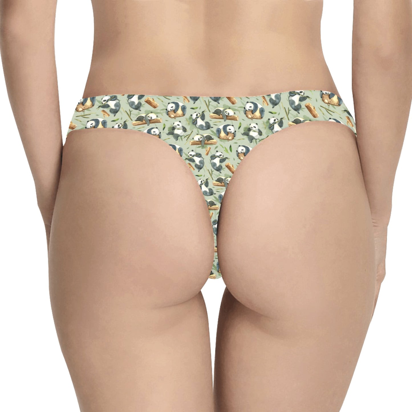 Panda Bear Design Bamboo Print Women's Thongs