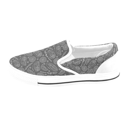 Steak Print Design LKS301 White Slip Ons Canvas Women's Shoes