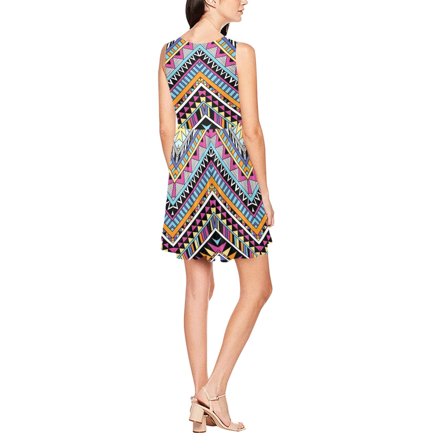 Multicolor zigzag Tribal Aztec Sleeveless Dress