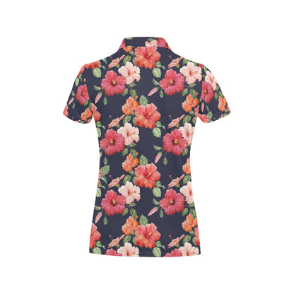 Tropical Flower Pattern Print Design TF020 Women's Polo Shirt