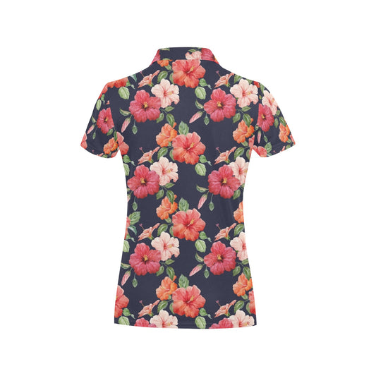 Tropical Flower Pattern Print Design TF020 Women's Polo Shirt