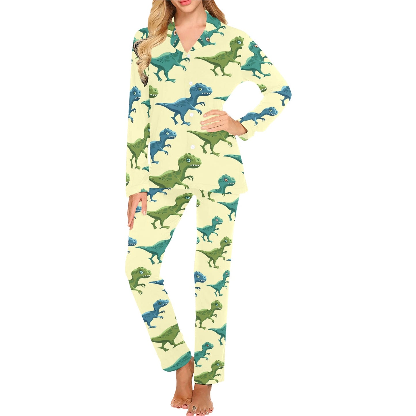 T Rex Pattern Print Design A04 Women's Long Pajama Set