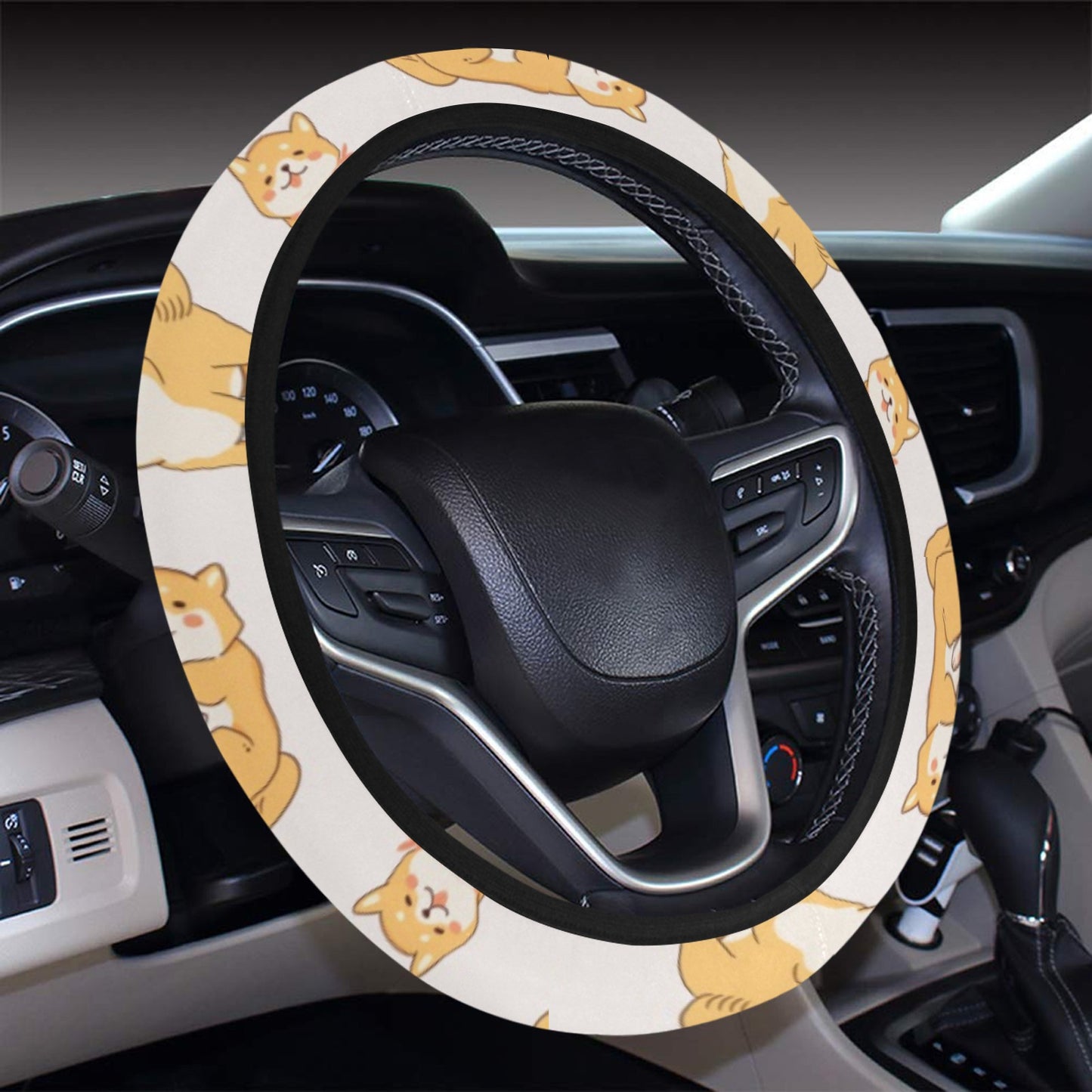 Shiba Inu Print Design LKS308 Steering Wheel Cover with Elastic Edge