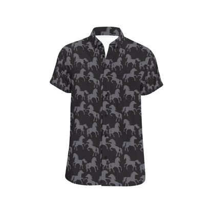 Horse Print Design LKS305 Men Short Sleeve Button Up Shirt