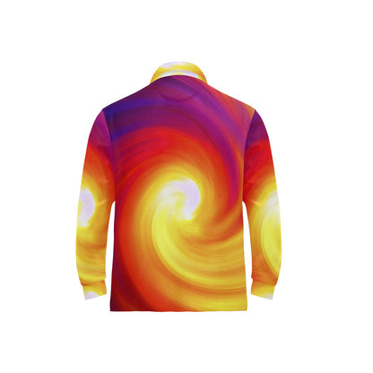 Vortex Twist Swirl Flame Themed Long Sleeve Polo Shirt For Men's