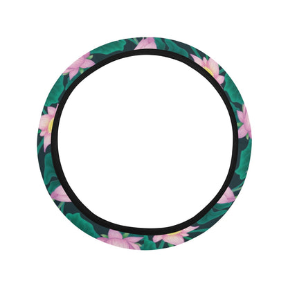 Water Lily Print Design LKS302 Steering Wheel Cover with Elastic Edge