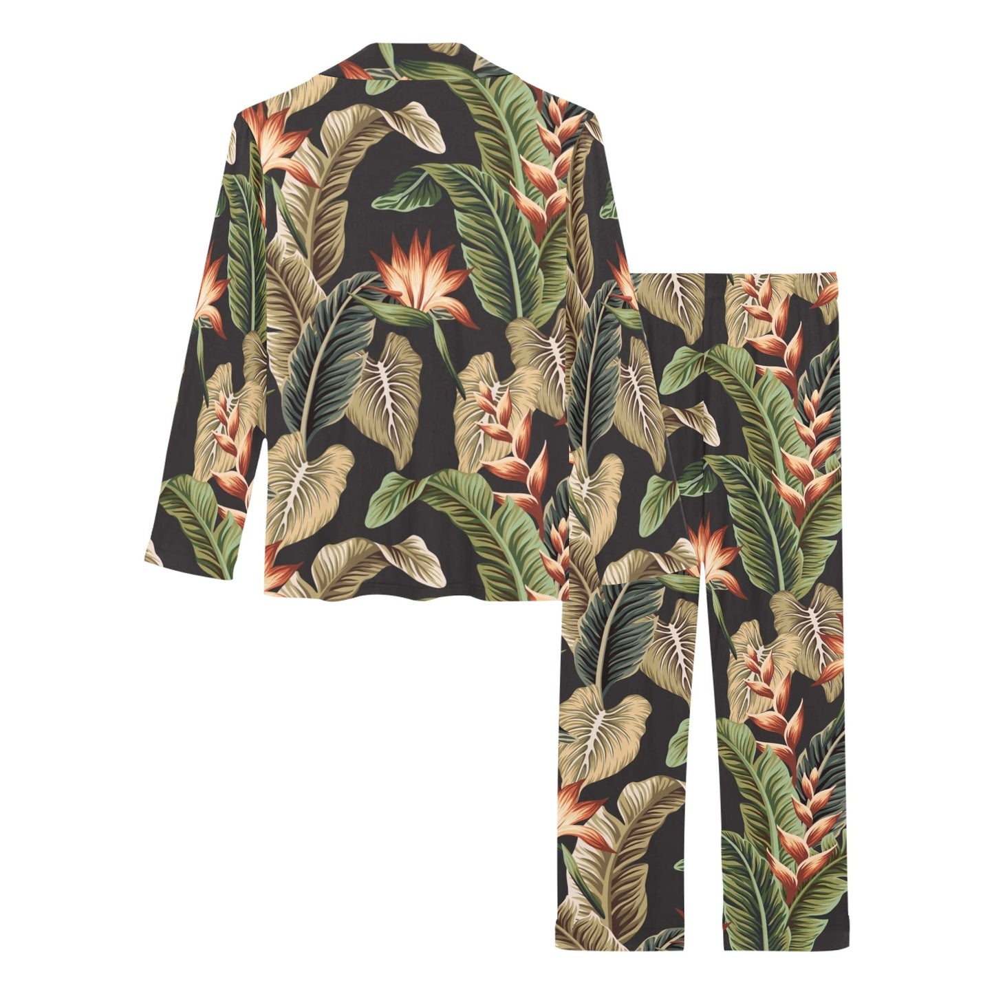 Tropical Flower Pattern Print Design TF014 Women's Long Pajama Set