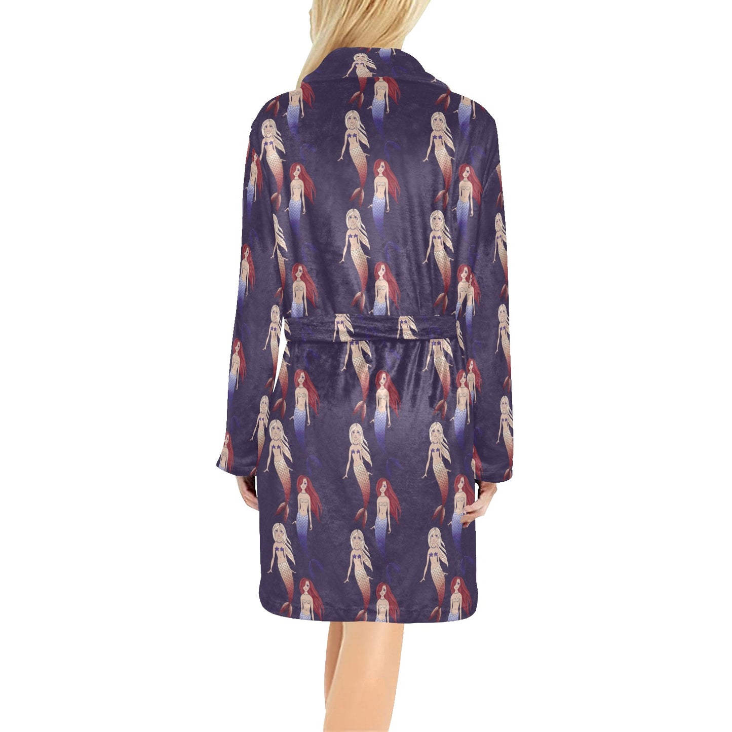 Mermaid Pattern Print Design 02 Women's Fleece Robe