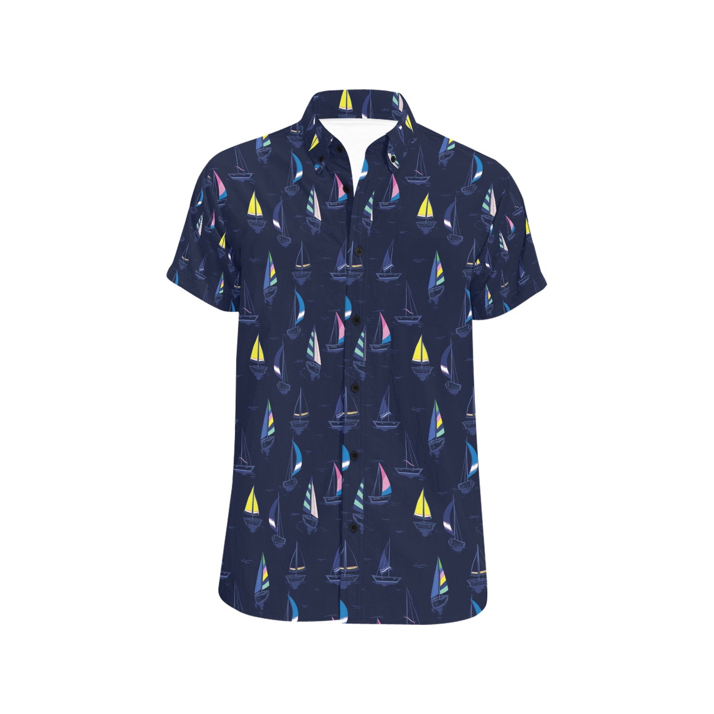 Sailboat Print Design LKS305 Men Short Sleeve Button Up Shirt