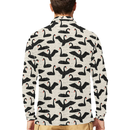 Swan Print Design LKS402 Long Sleeve Polo Shirt For Men's
