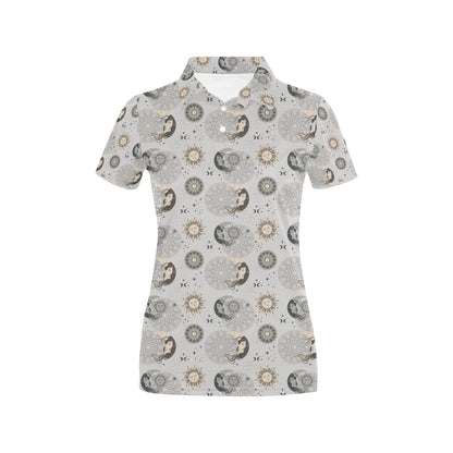 Sun Moon Print Design LKS302 Women's Polo Shirt
