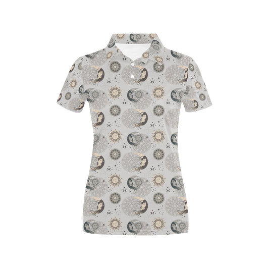 Sun Moon Print Design LKS302 Women's Polo Shirt
