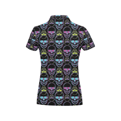 Skull 3D Colorful Print Design LKS309 Women's Polo Shirt