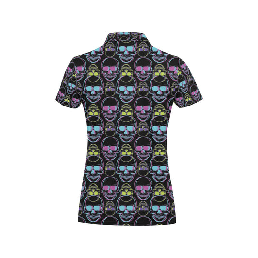 Skull 3D Colorful Print Design LKS309 Women's Polo Shirt