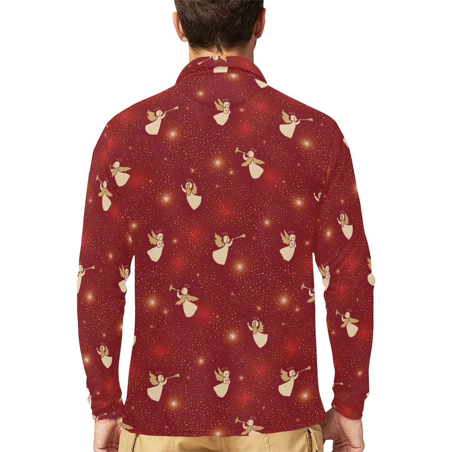 Angel Pattern Print Design 07 Long Sleeve Polo Shirt For Men's