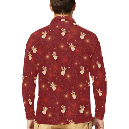 Angel Pattern Print Design 07 Long Sleeve Polo Shirt For Men's