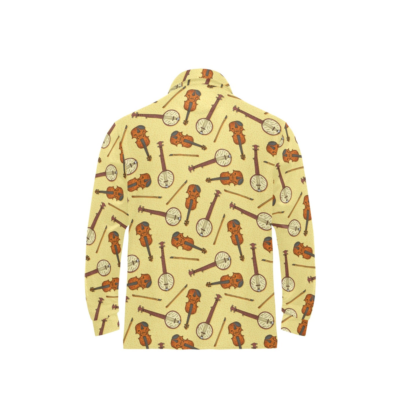 Banjo Violin Pattern Print Design 01 Long Sleeve Polo Shirt For Men's