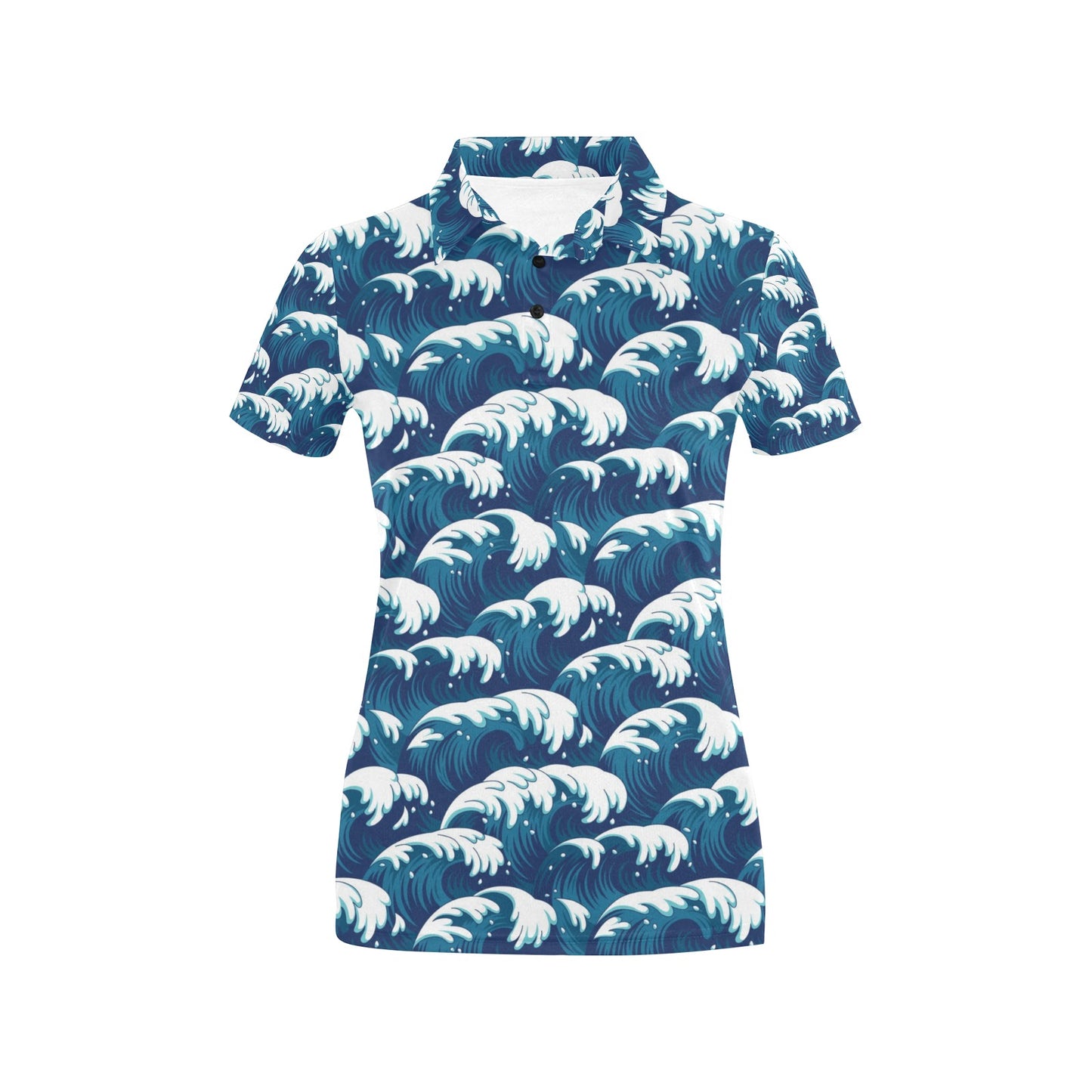 Ocean Wave Pattern Print Women's Polo Shirt
