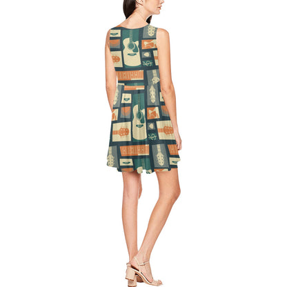 Acoustic Guitar Pattern Print Design 02 Sleeveless Dress
