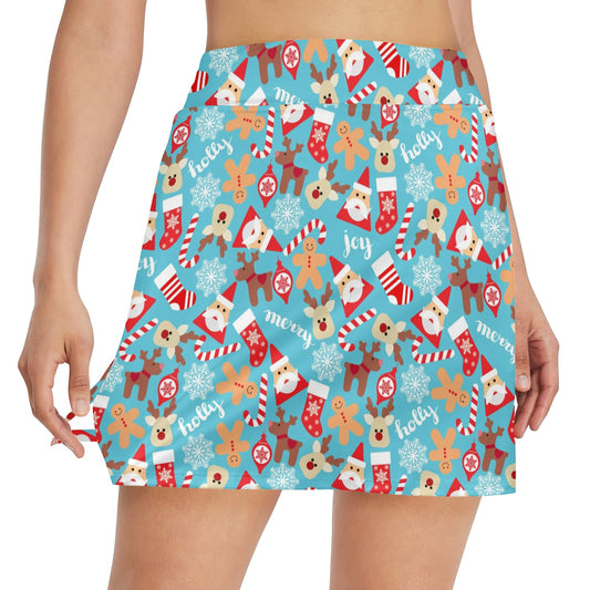 Santa Christmas Themed Print Design LKS306 17" Golf & Pickleball Skort with Pockets
