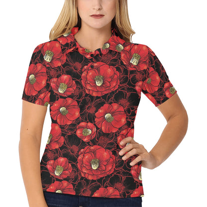 Camellia Pattern Print Design CM06 Women's Polo Shirt