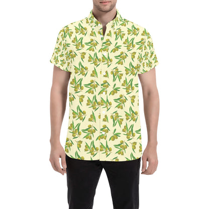 Olive Print Design LKS302 Men Short Sleeve Button Up Shirt