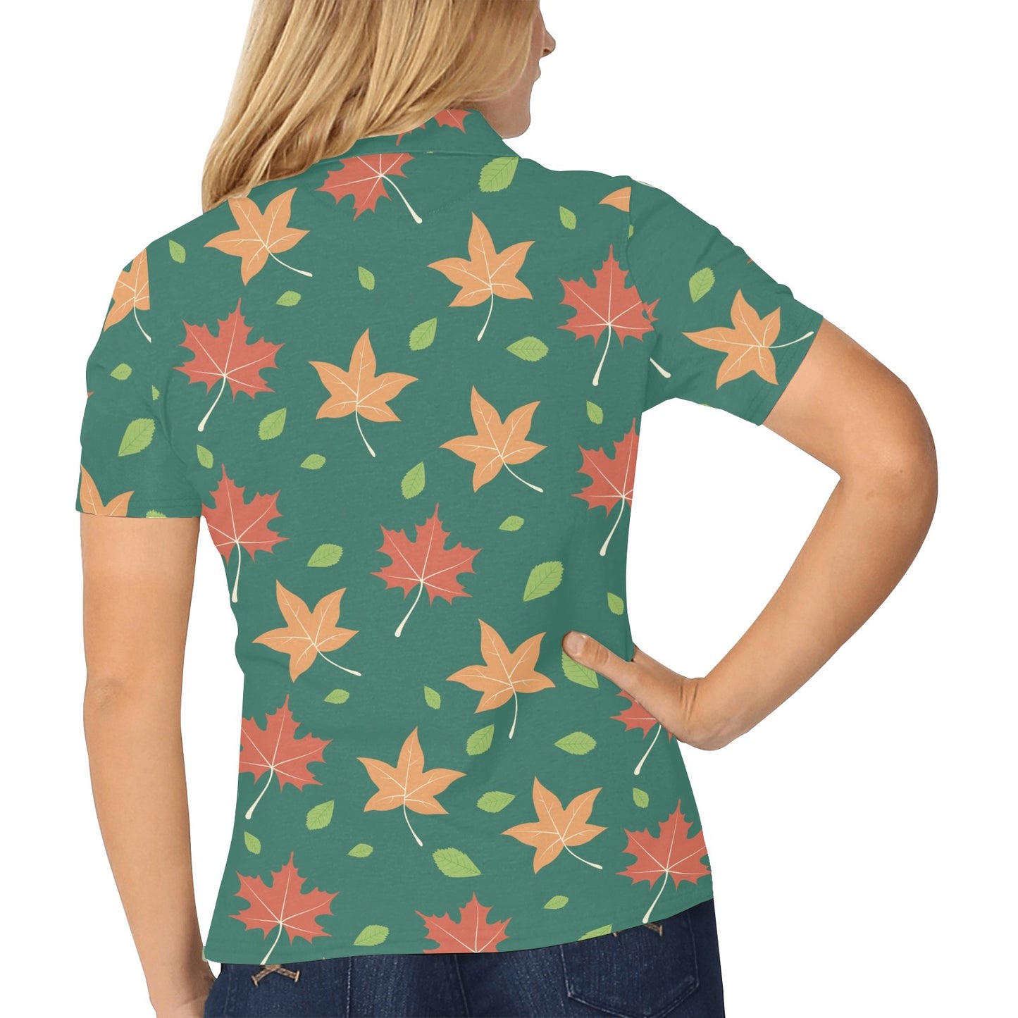 Maple Leaf Pattern Print Design 04 Women's Polo Shirt