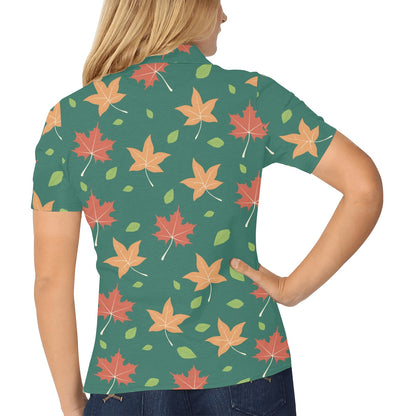 Maple Leaf Pattern Print Design 04 Women's Polo Shirt