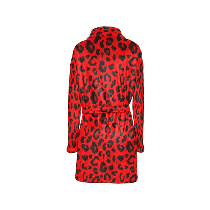 Leopard Red Skin Print Women's Fleece Robe