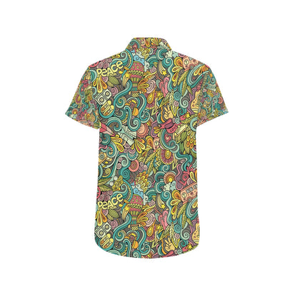 Hippie Print Design LKS302 Men Short Sleeve Button Up Shirt
