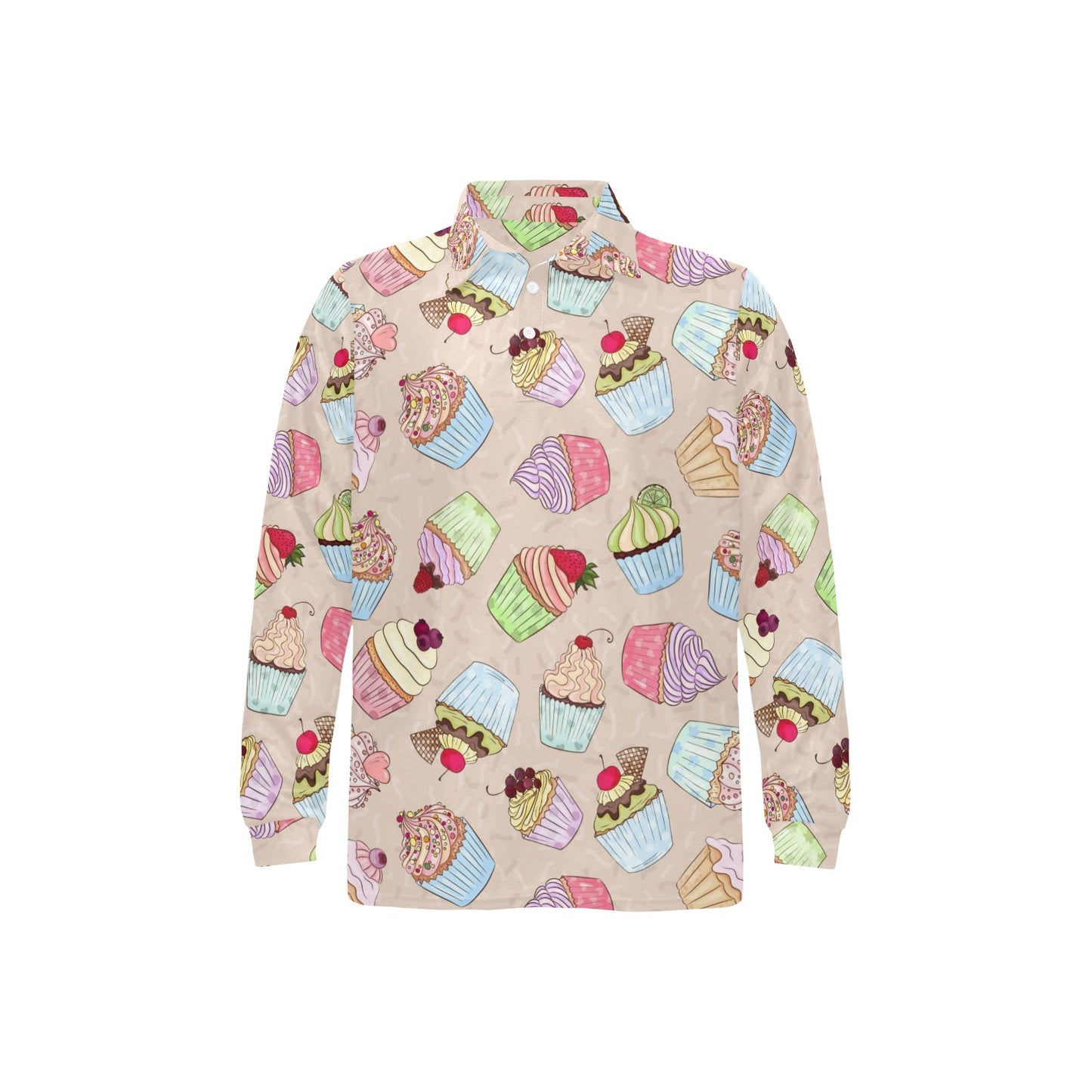 Cupcake Pattern Print Design CP06 Long Sleeve Polo Shirt For Men's