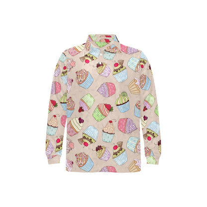 Cupcake Pattern Print Design CP06 Long Sleeve Polo Shirt For Men's