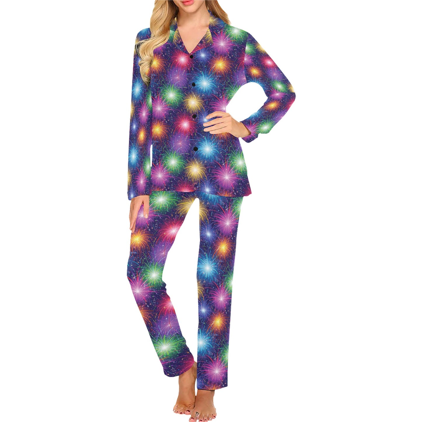 Firework Colorful Print Design LKS301 Women's Long Pajama Set