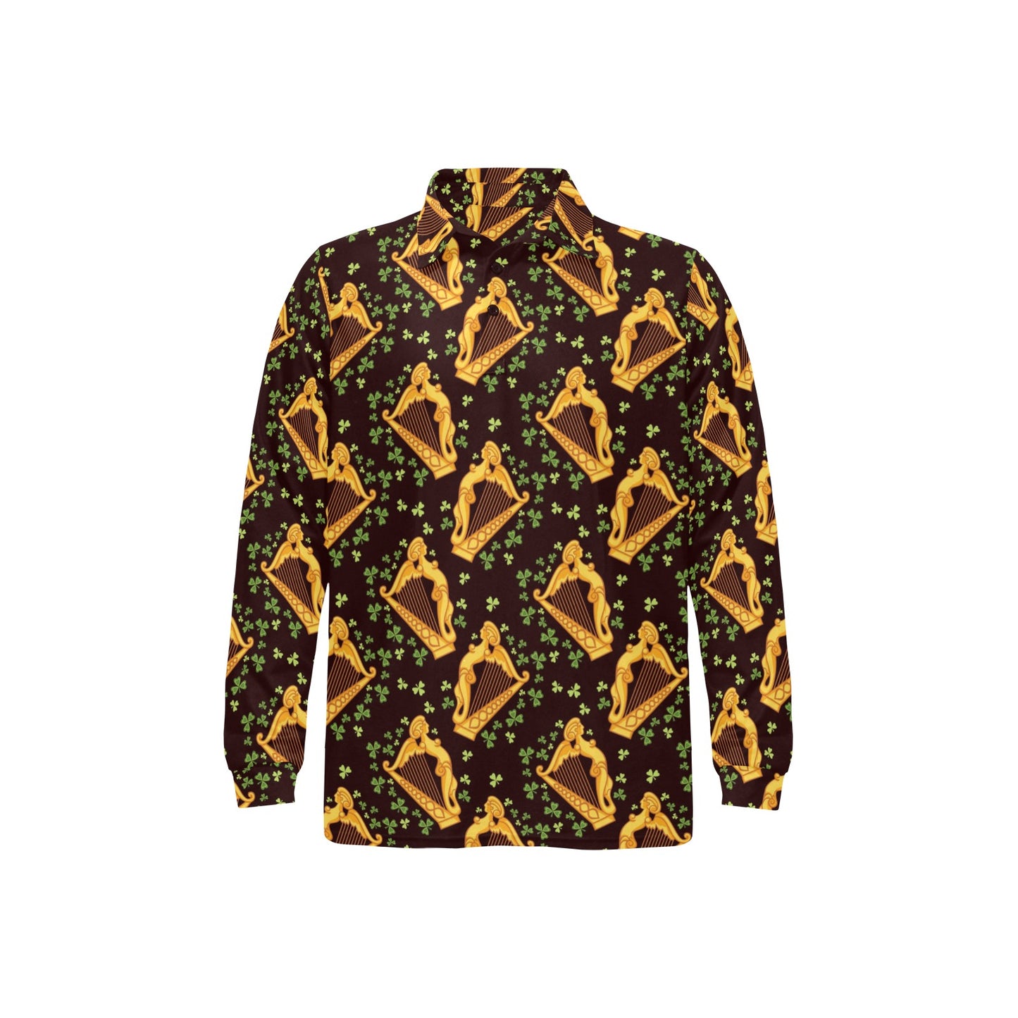 Harp Pattern Print Design 02 Long Sleeve Polo Shirt For Men's