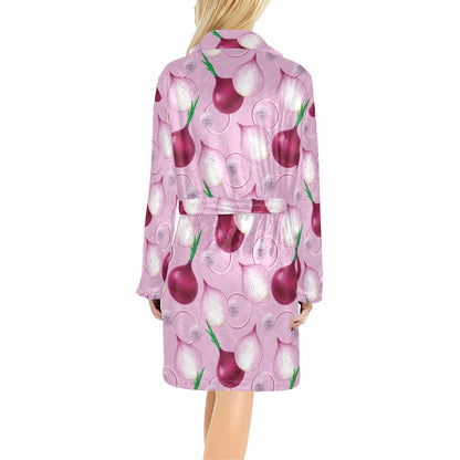Onion Pattern Print Design A01 Women's Fleece Robe