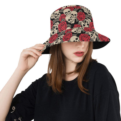 Skull And Roses Print Design LKS301 Unisex Bucket Hat