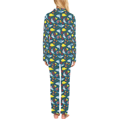Scuba With Sharks Print Design LKS303 Women's Long Pajama Set