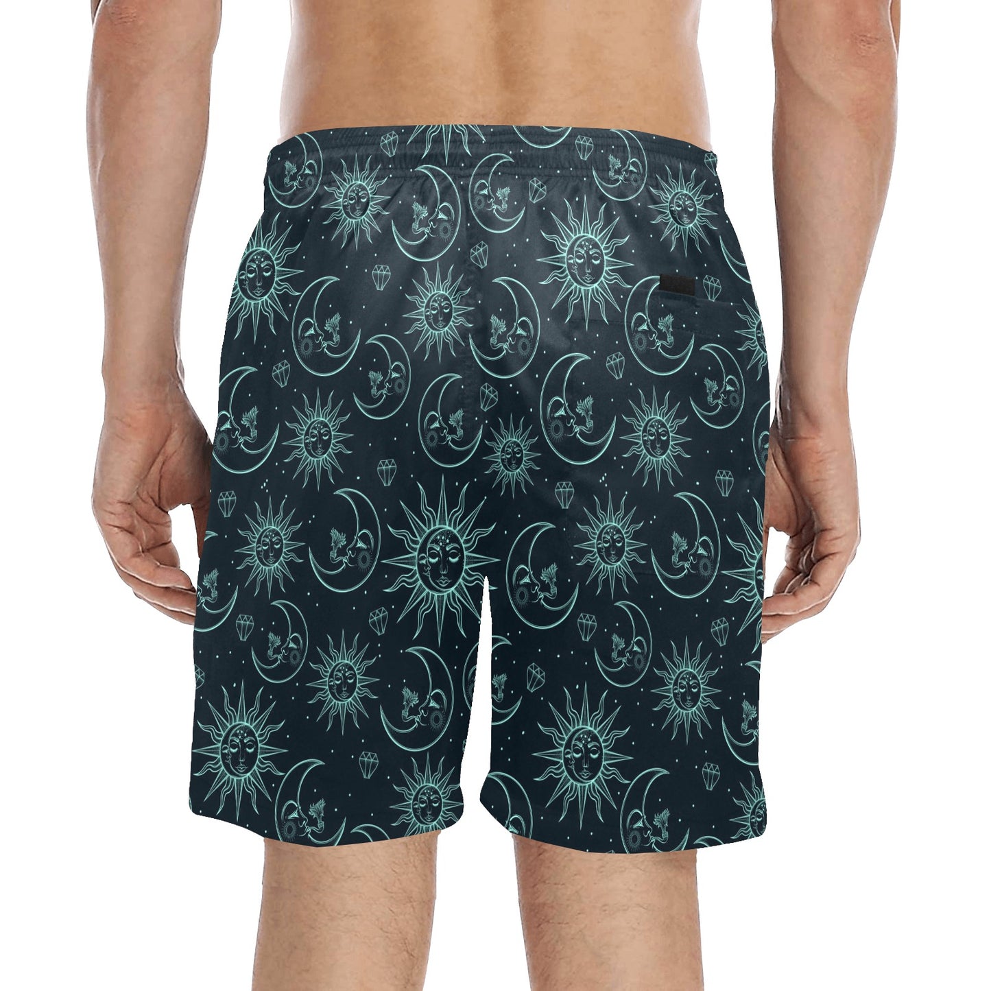 Sun Moon Magic Design Themed Print Men's Swim Trunks Beach Shorts