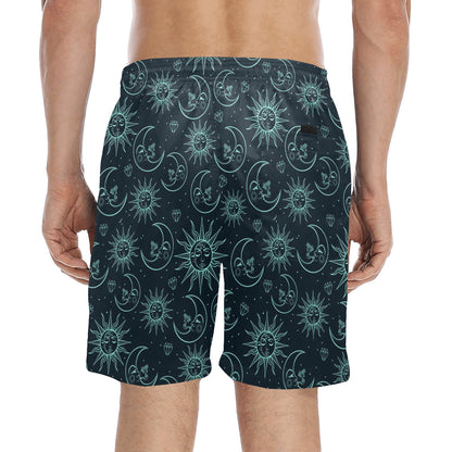 Sun Moon Magic Design Themed Print Men's Swim Trunks Beach Shorts