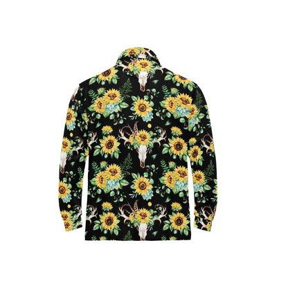 Sunflower Pattern Print Design SF08 Long Sleeve Polo Shirt For Men's