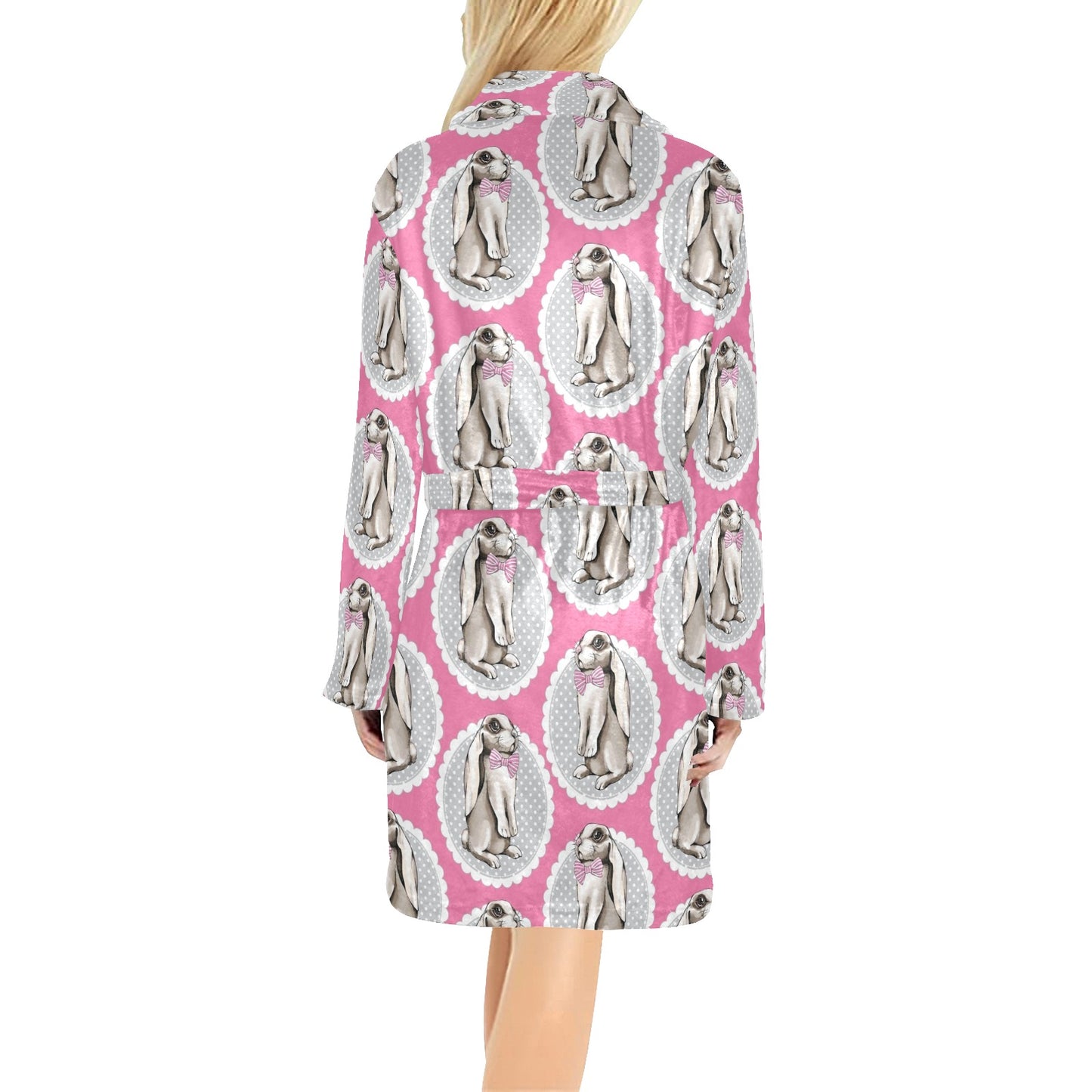 Rabbit Pattern Print Design RB019 Women's Fleece Robe