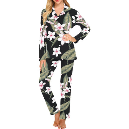 Plumeria Pattern Print Design PM021 Women's Long Pajama Set