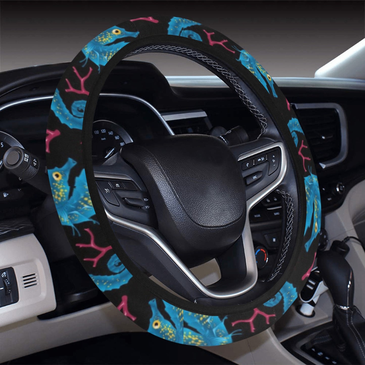 SeaHorse Print Design LKS401 Steering Wheel Cover with Elastic Edge