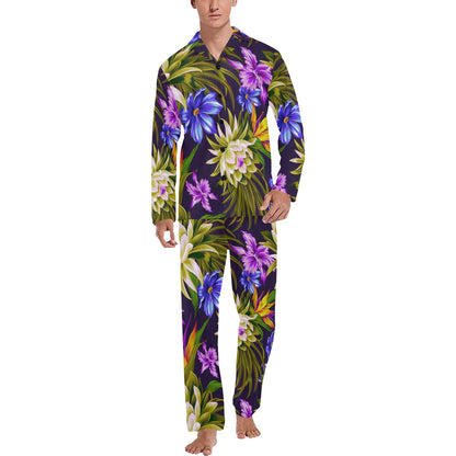 Water Lily Pattern Print Design WL08 Men's Long Pajama Set